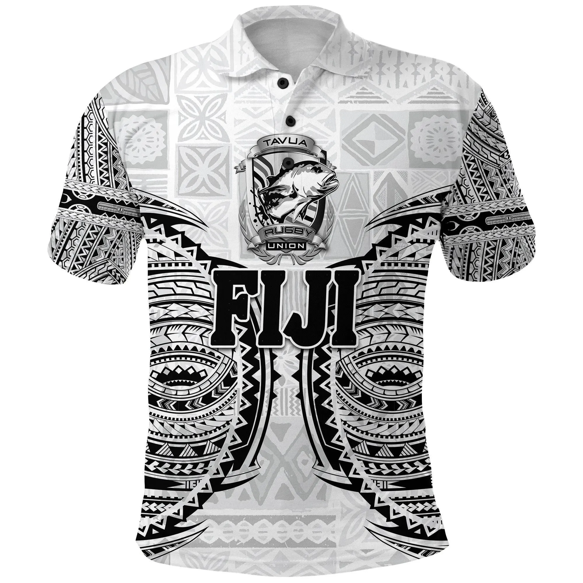 Alohawaii Shirt - Polo Shirt (Custom Personalised) Fiji Tavua Rugby Tapa Polynesian - White, Custom Text and Number A7