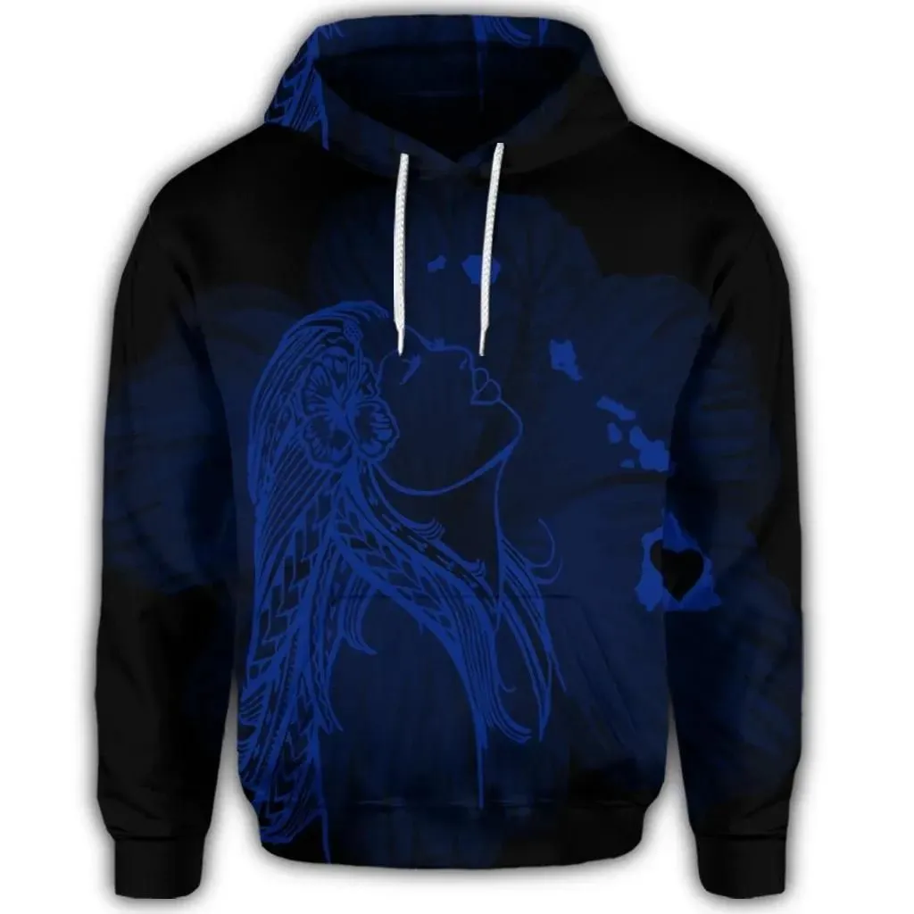 Alohawaii Hoodie - Hawaiian Map Heart Hula Girl Hibiscus Blue Polynesian Hoodie - AH - J4R