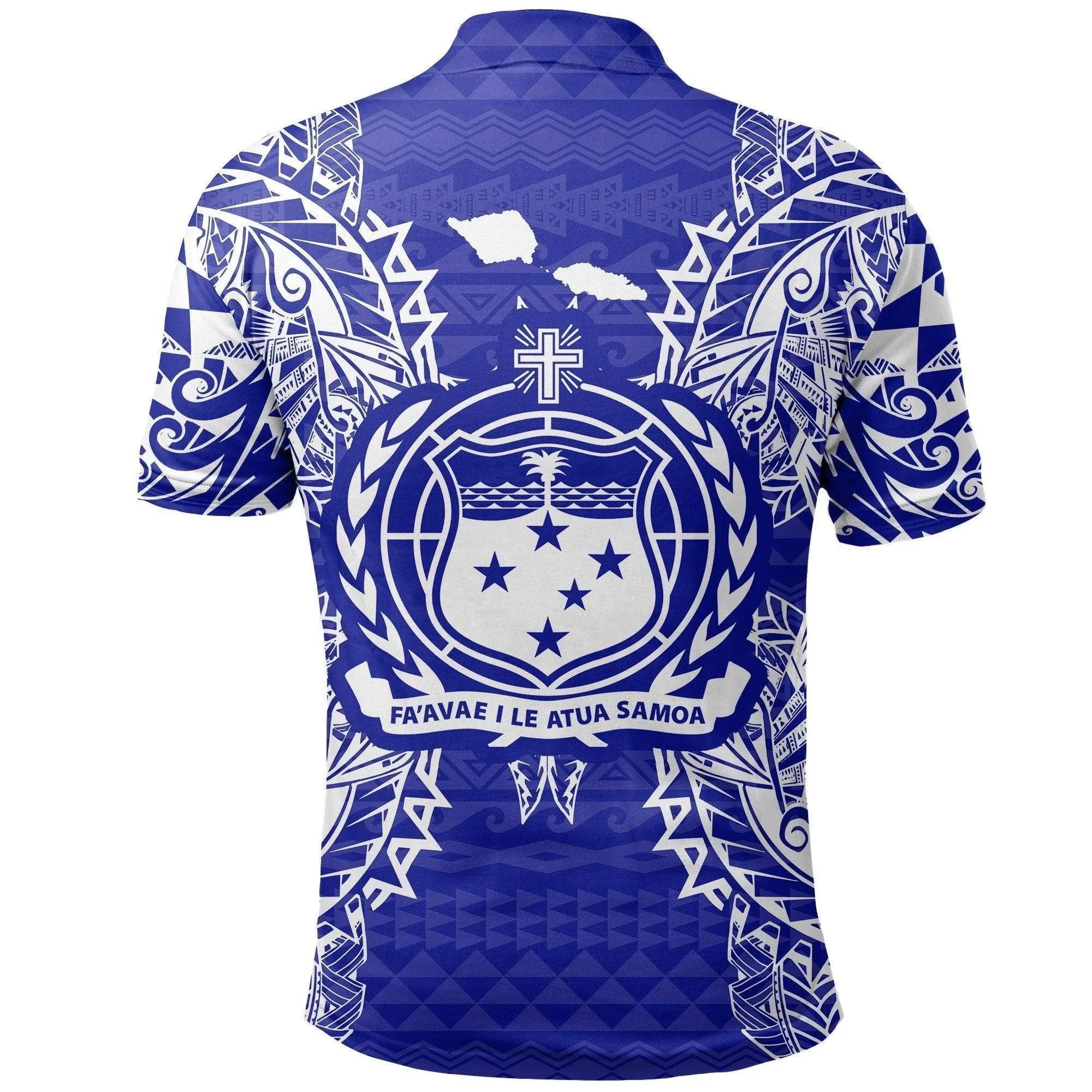 Samoa Polo Shirt - Samoa Coat Of Arms Map Polynesian Tattoo Blue