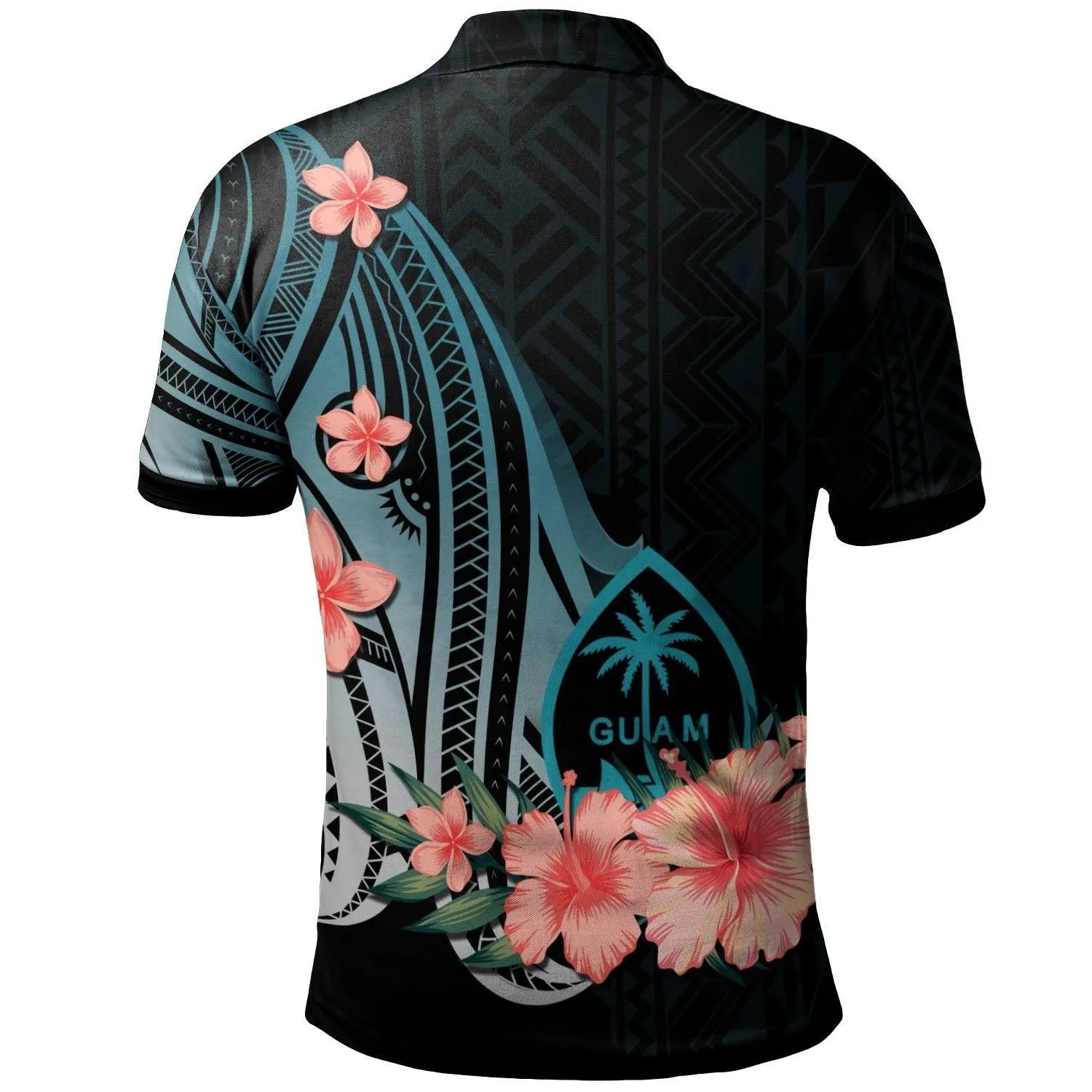 Guam Personalised Custom Polo Shirt - Turquoise Polynesian Hibiscus Pattern Style