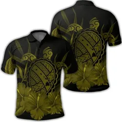 Alohawaii Shirt - Hawaiian Map Turtle Hibiscus Polynesian Polo Shirt - Yellow - AH - J4R