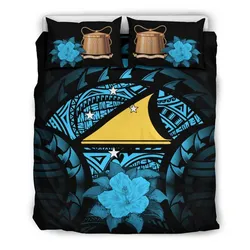 Tokelau Turquoise Hibiscus Blue And Black Bedding Set Bedroom Decor
