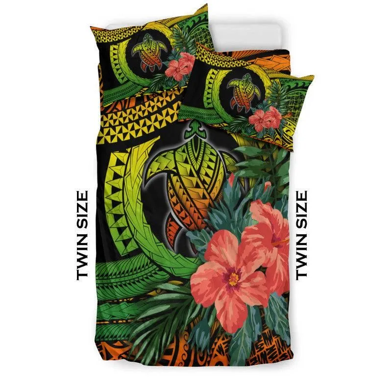 Polynesian Turtle Bedding Set Circle Turtle Hibiscus Reggae LT9