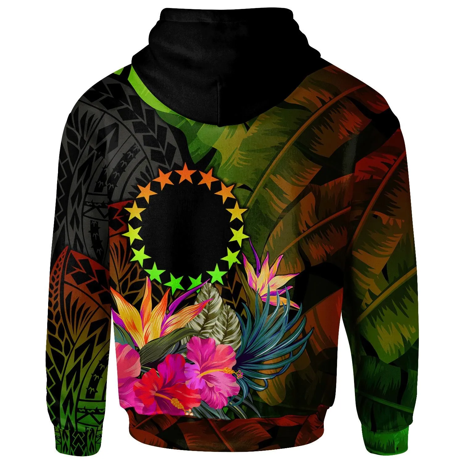 Cook Islands Polynesian Hoodie -  Hibiscus and Banana Leaves