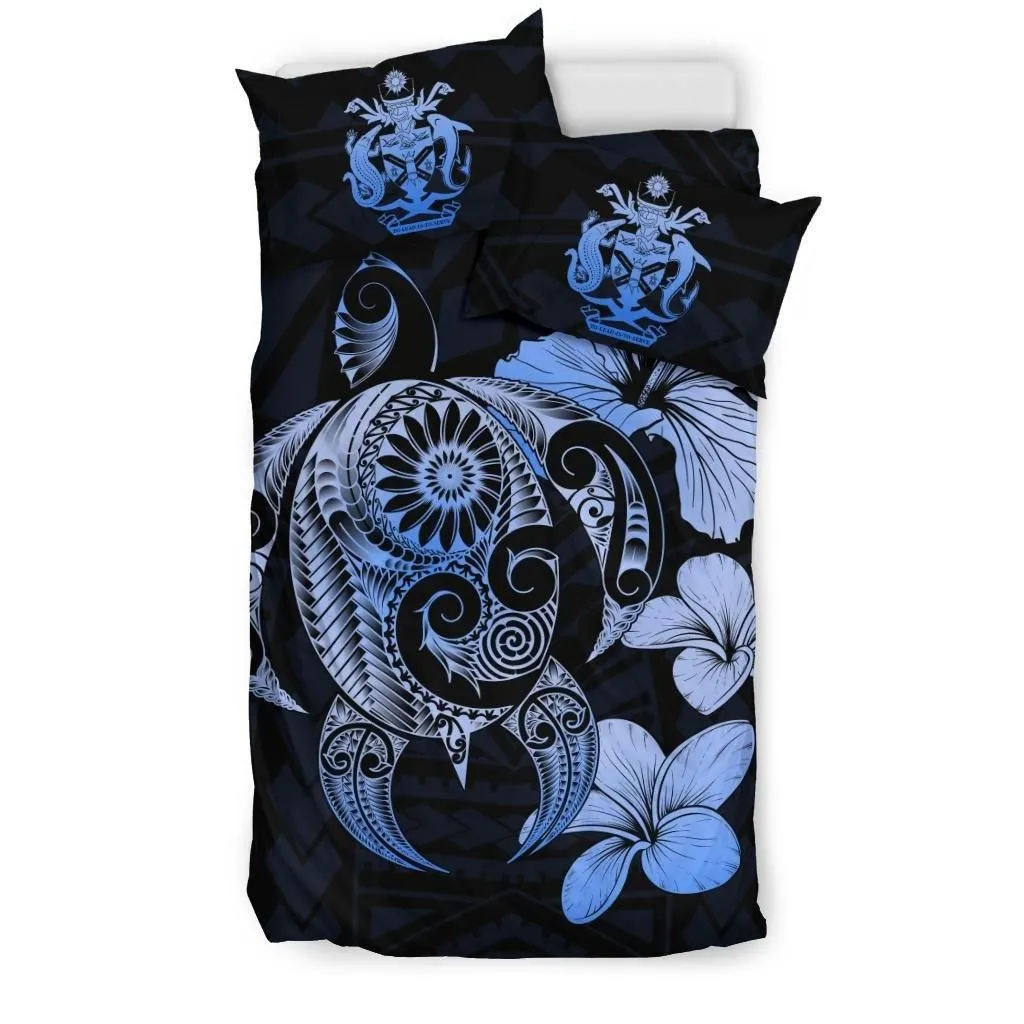 Alohawaii Bedding Set - Cover and Pillow Cases Solomon Islands Hibiscus Plumeria Mix Polynesian Blue Turtle - J1