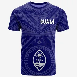 Guam T shirt - Guam Seal With Polynesian Tattoo Style (Blue)