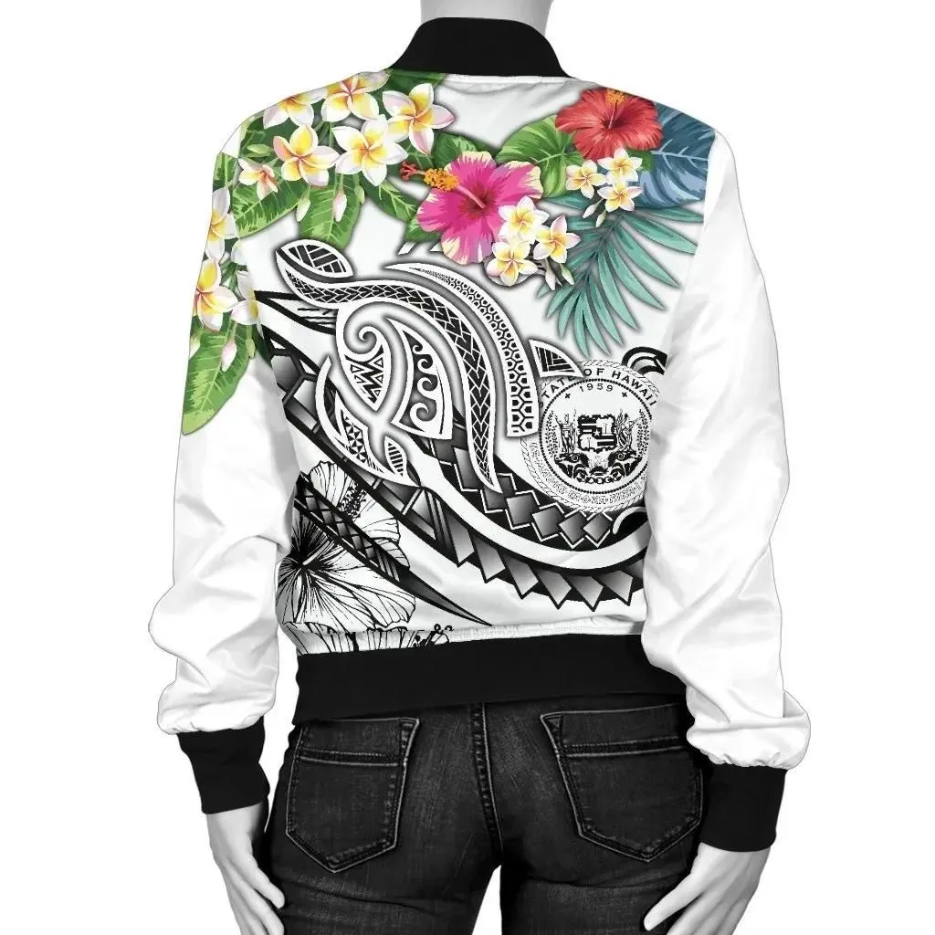 FamilyGater Jacket - Bomber Jacket Polynesian Hawaii - Summer Plumeria (White) - BN15
