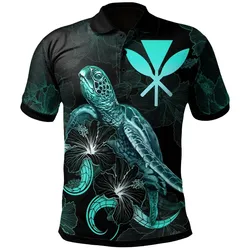 Alohawaii Shirt - Polo Shirt Hawaii Polynesian - Turtle With Blooming Hibiscus Turquoise - BN22