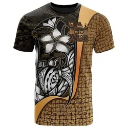 Fiji Polynesian T-Shirt Gold Coat Of Arm - Turtle With Hook