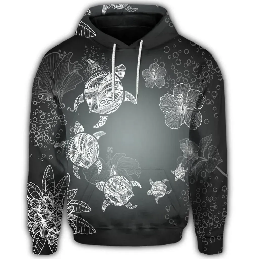 Alohawaii Hoodie - Hawaiian Plumeria Hibiscus Turtle Under Sea Polynesian Hoodie White AH - J7R