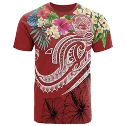 Polynesian American Samoa T-Shirt - Summer Plumeria (Red)