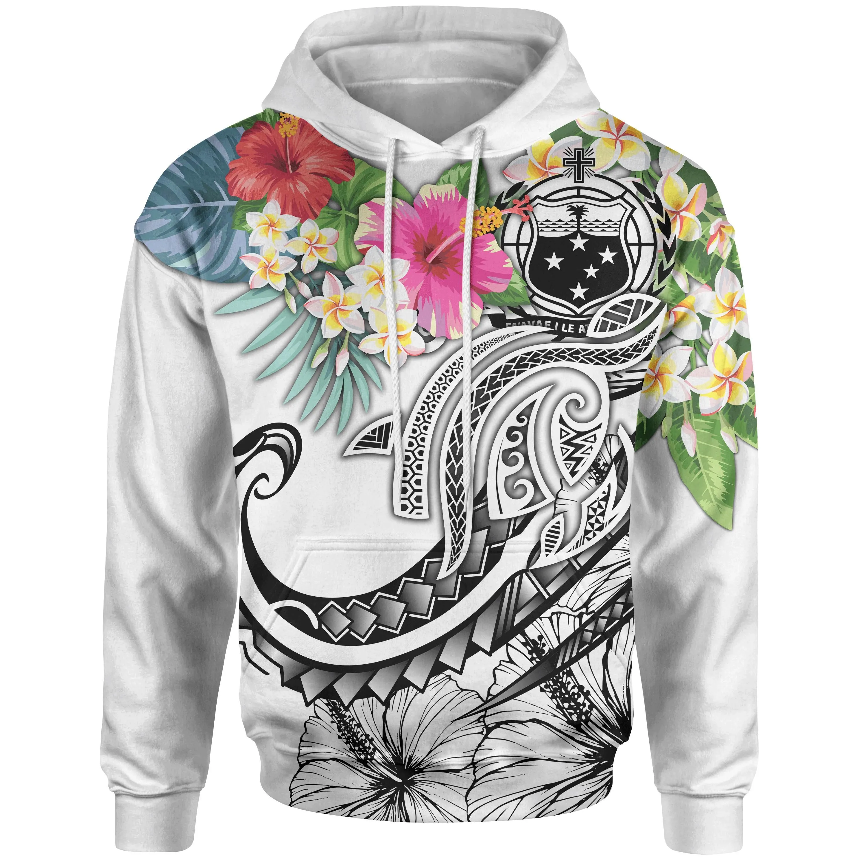 Polynesian Samoa Hoodie - Summer Plumeria White