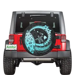 Hawaii Turtle Hibiscus Map Polynesian Turquoise Spare Tire Cover AH