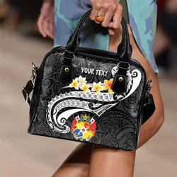 Hawaii Custom Personalised Shoulder Handbag - Kanaka Maoli Polynesian Patterns Plumeria (Black)