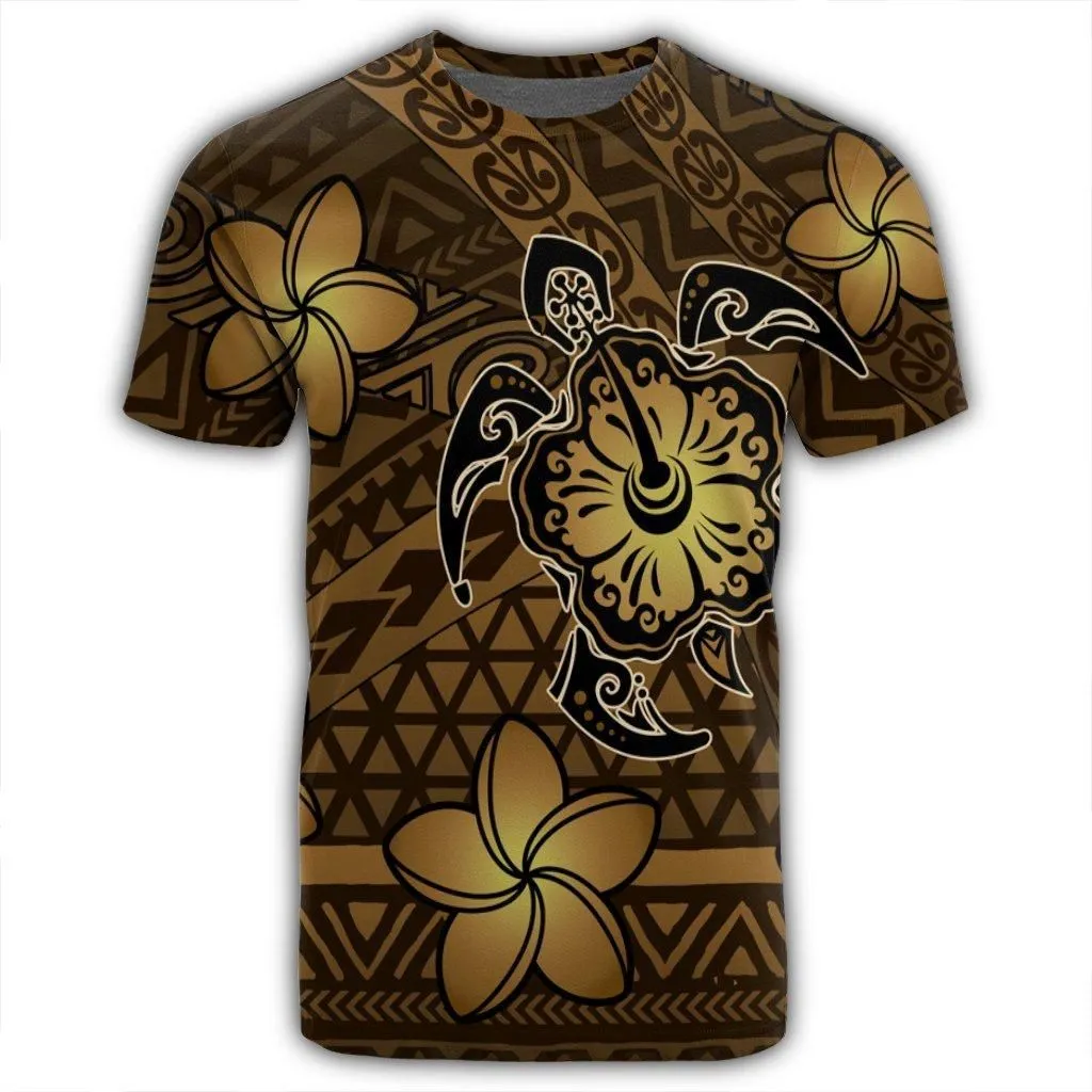 Hawaii Mix Polynesian Turtle Plumeria T-Shirt - AH - Nick Style - Brown