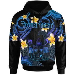 Fiji Hoodie - Custom Personalised Polynesian Waves with Plumeria Flowers (Blue)