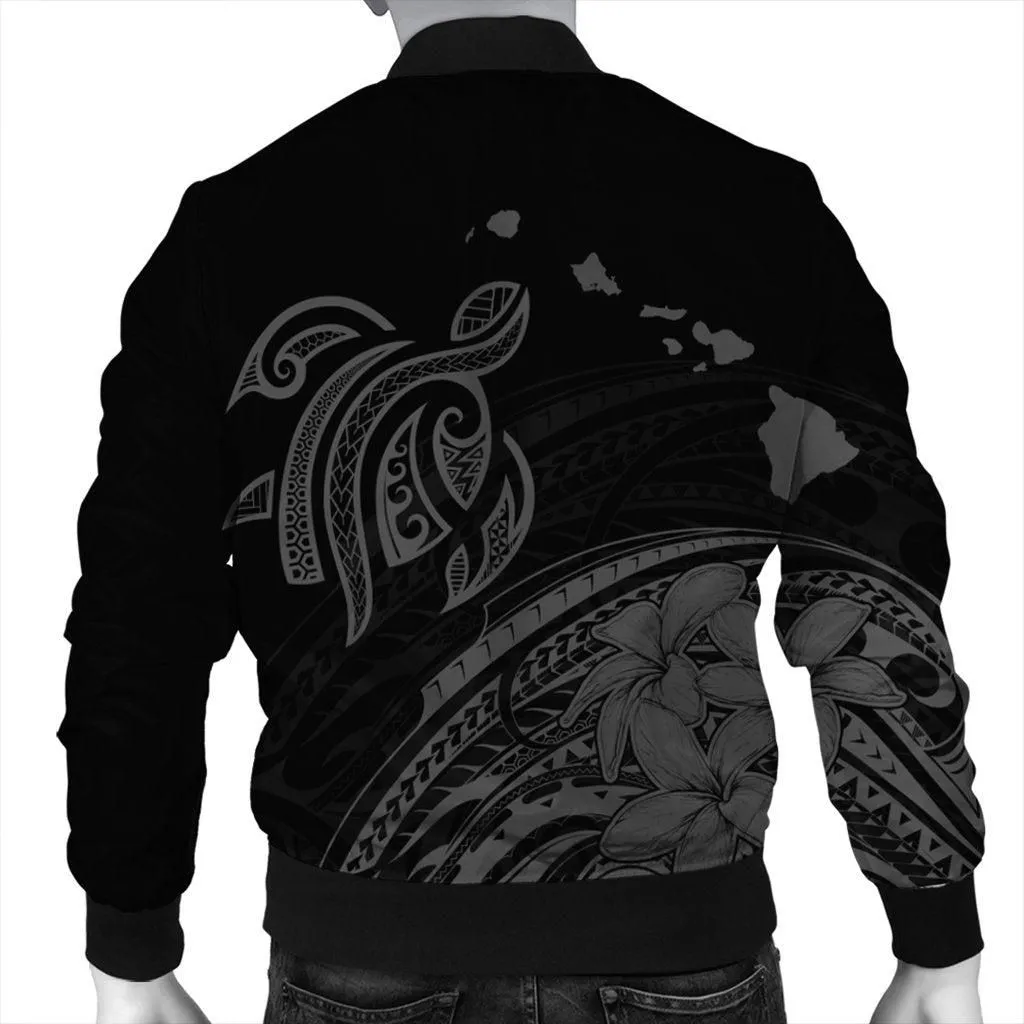Hawaii Turtle Polynesian Map Plumeria Bomber Jacket Gray - AH