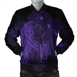 Hawaiian Map Heart Hula Girl Hibiscus Purple Polynesian Bomber Jacket - AH