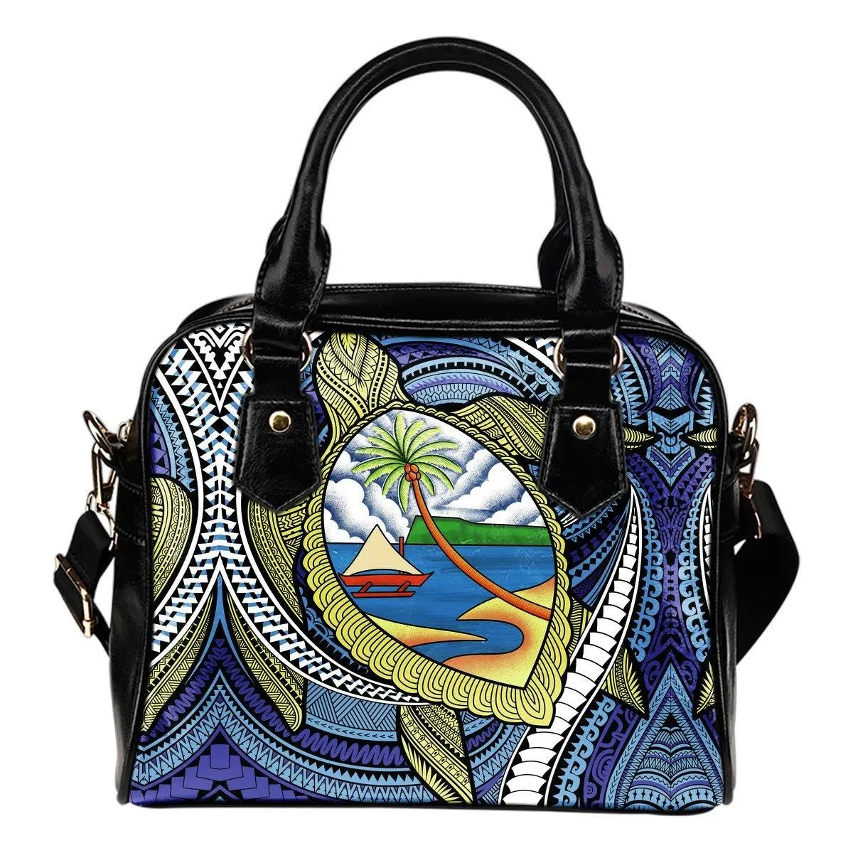 Polynesian Shoulder Handbag - Guam Duvet Cover Set Turtle Coat Of Arms