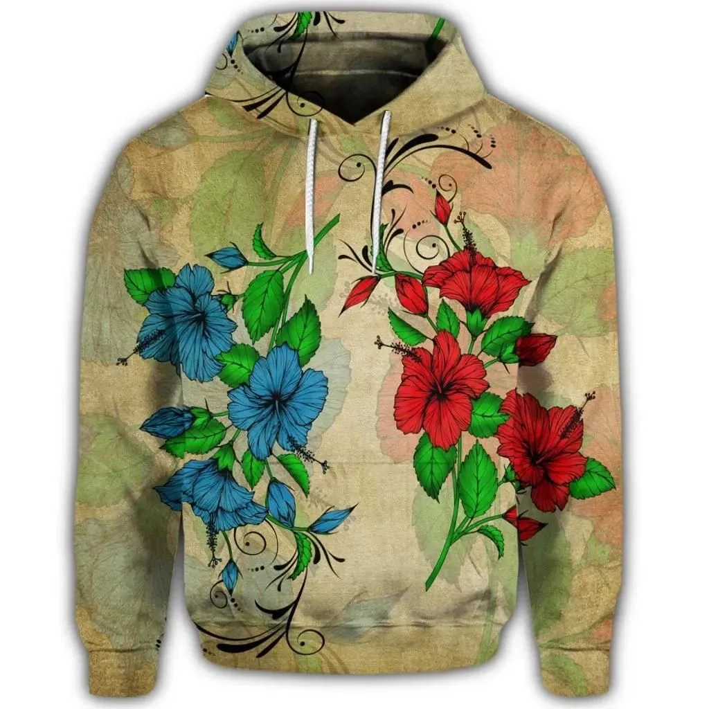 Alohawaii Hoodie - Hawaiian Blue And Red Hibiscus Polynesian Hoodie - AH - JR