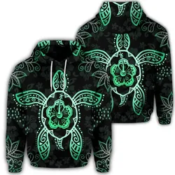 Alohawaii Hoodie - Hawaiian Turtle And Hibiscus Polynesian Hoodie Green - AH - JR