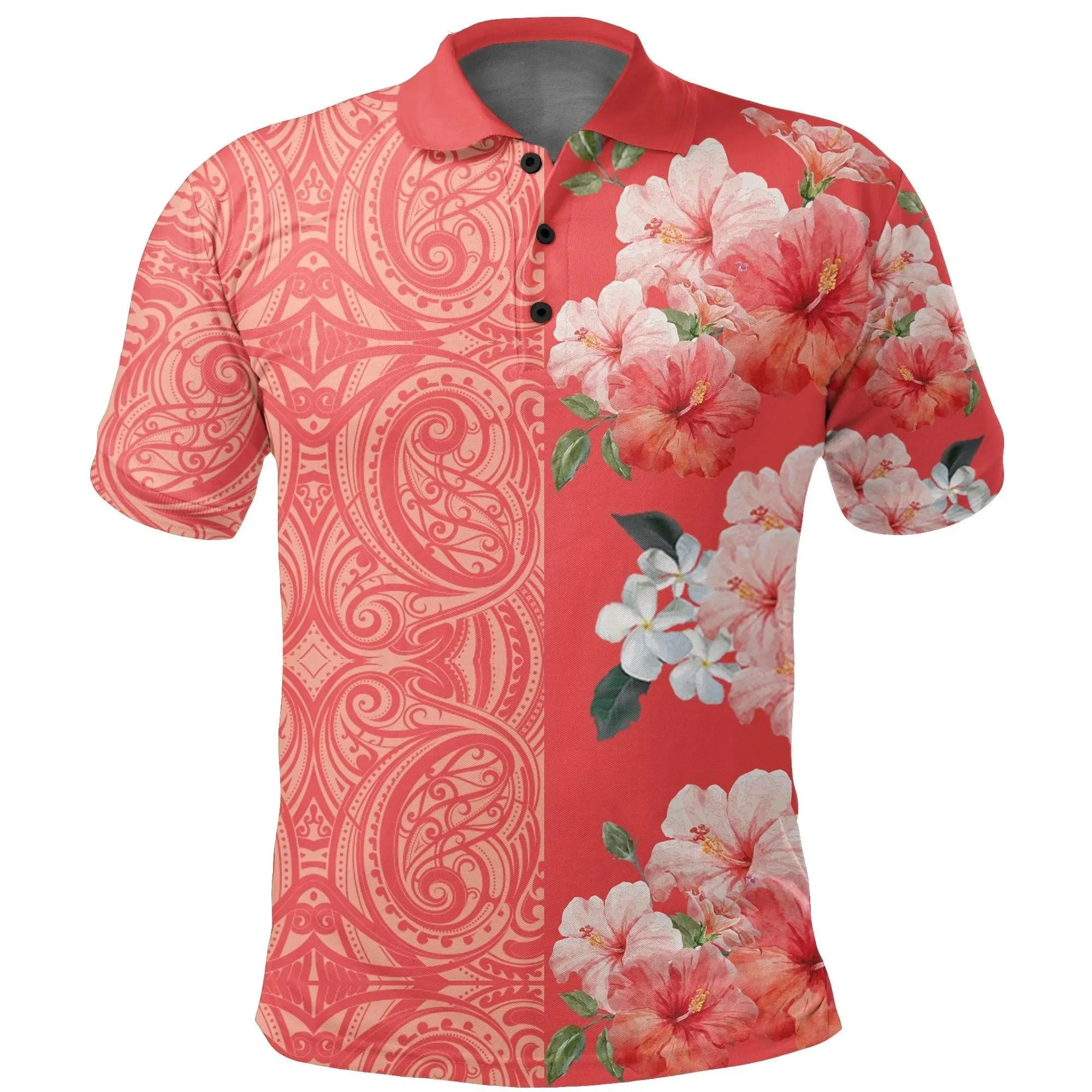 Hawaii Tropical Flower Polynesian - Hawaiian Polo Shirt - Curtis Style - Orange - AH - J2