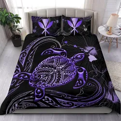Kanaka Maoli Hawaiian Map Bedding Set - Turtle Polynesian Hibiscus Purple