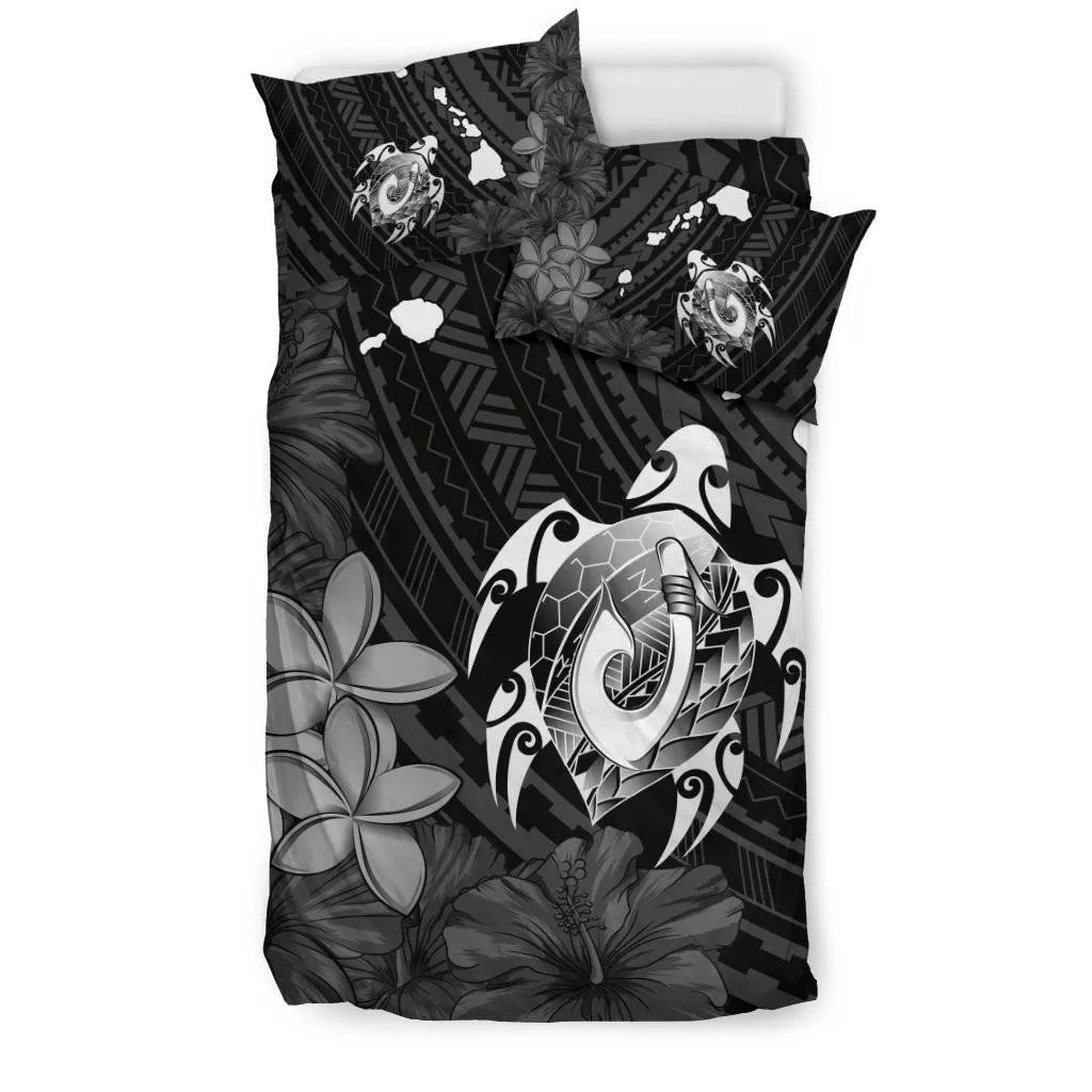 FamilyGater Bedding Set - Cover and Pillow Cases Hawaiian Map Turtle Plumeria Hibiscus Fish Hook Polynesian Black - AH - J5