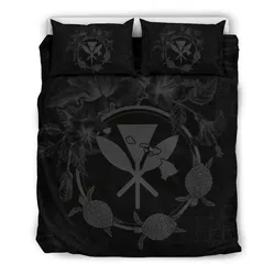FamilyGater Home Set - Hawaii Kanaka Turtle Hibiscus Polynesian Bedding Set - Anthea Style Gray - AH - J4