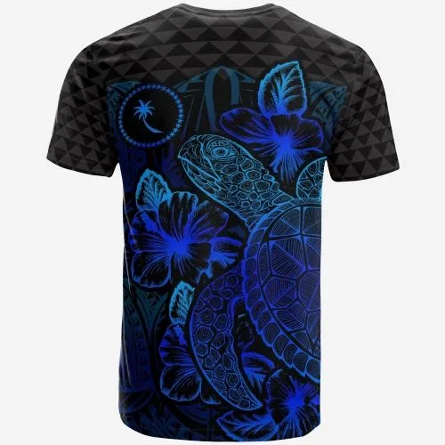 Chuuk T-Shirt - Chuuk Flag Turtle Hibiscus Blue Kid Style LT9