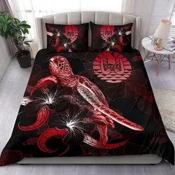 Tahiti Polynesian Bedding Set - Turtle With Blooming Hibiscus Red