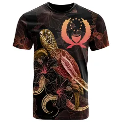 Pohnpei Polynesian T shirt - Turtle With Blooming Hibiscus Gold