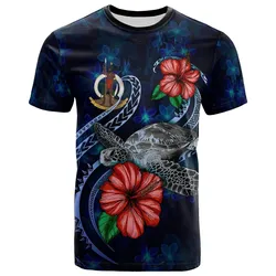 Vanuatu Polynesian T shirt - Blue Turtle Hibiscus