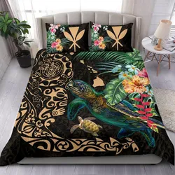 Hawaii Tiki Polynesian Bedding Set - Turtle Mix Hibiscus Gold K4