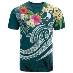 Yap Polynesian T shirt - Summer Plumeria Turquoise