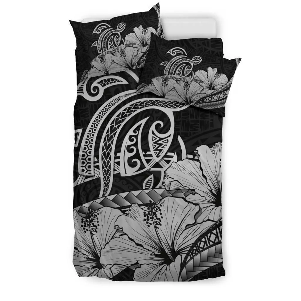 Alohawaii Home Set - Hawaiian Map Hibiscus Turtle Polynesian Bedding Set Gray - AH - J1