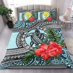 Kanaka Maoli (Hawaiian) Bedding Set - Polynesian Turtle Hibiscus Blue