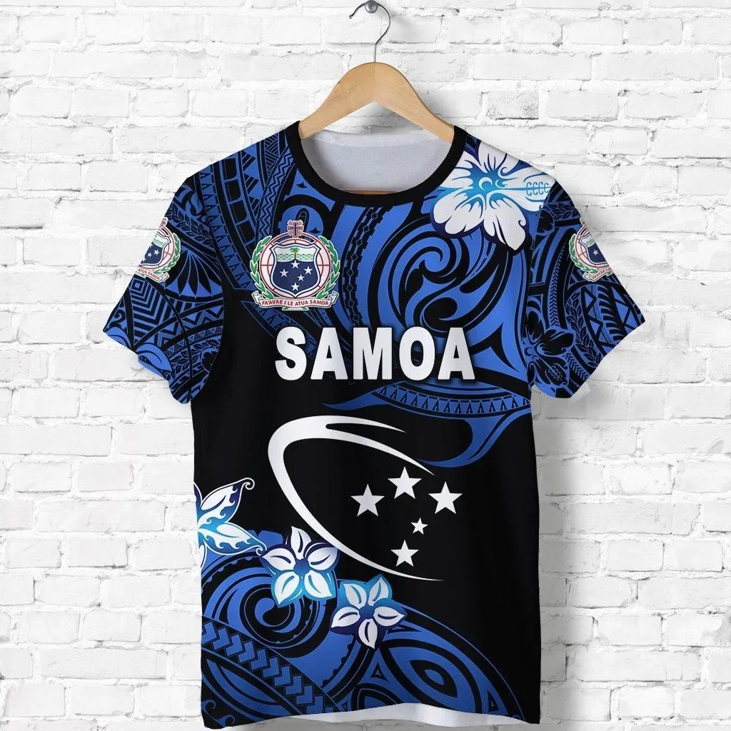 (Custom Personalised) Manu Samoa Rugby T Shirt Unique Vibes - Blue, Custom Text And Number