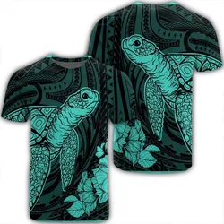 Hawaiian Hibiscus Memory Turtle Polynesian T-Shirt Turquoise - AH