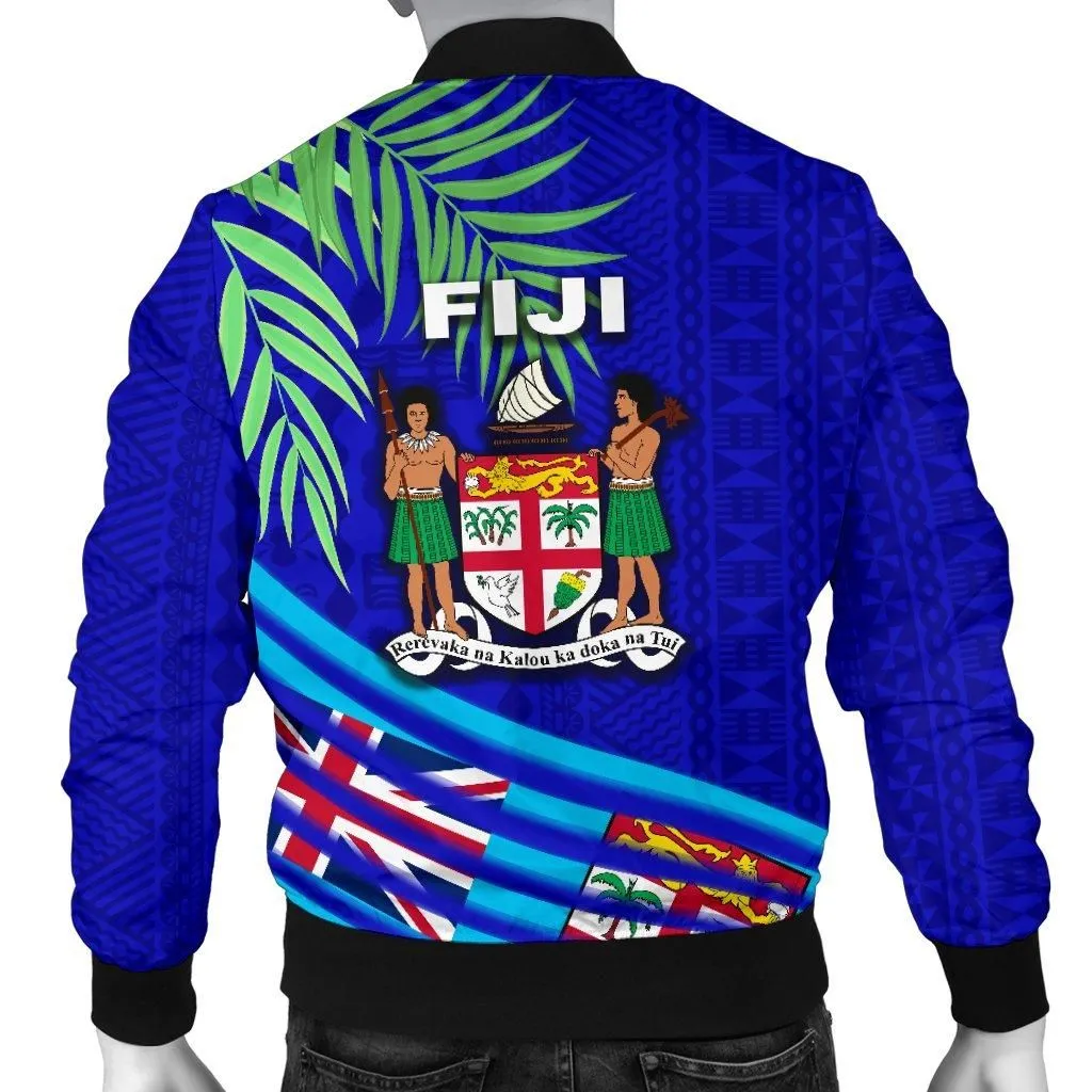 Fiji Men Bomber Jacket Coconut Leaves Rugby Style