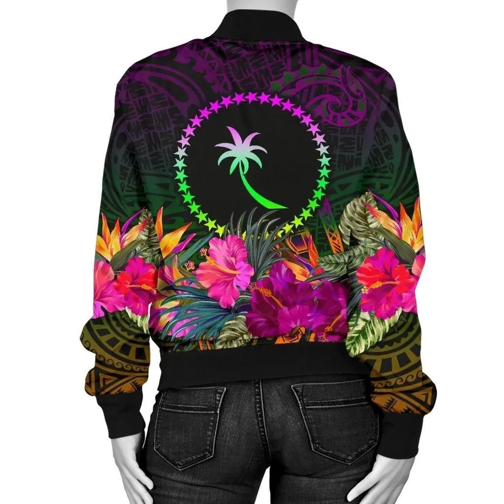 Chuuk Women's Bomber Jacket - Summer Hibiscus - BN15