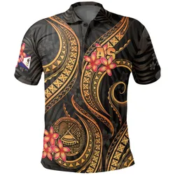 American Samoa Polo Shirt - American Samoa Flag Seal Tentacle Plumeria Black Gold - BN11