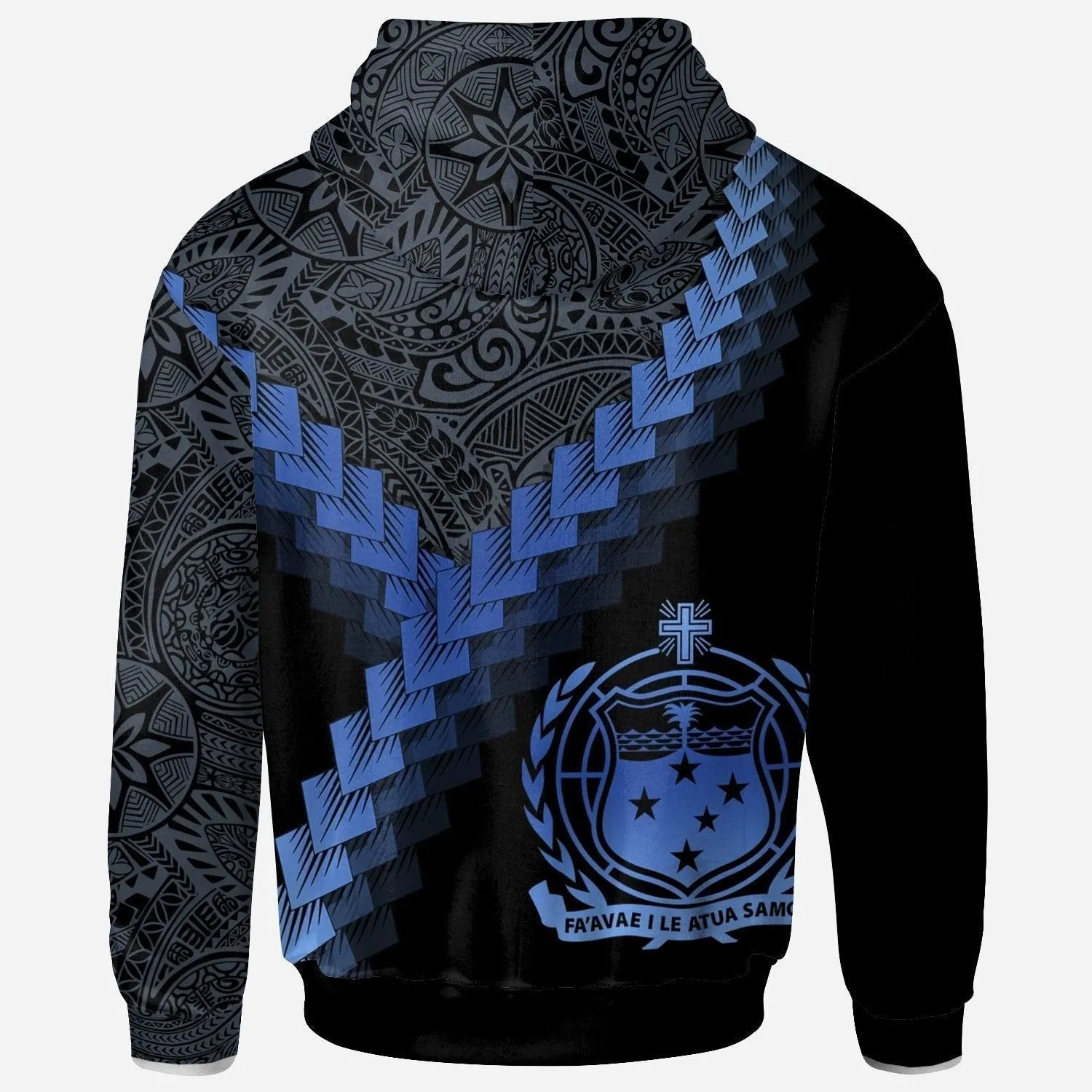 Samoa Hoodie - Samoa Coat Of Arms With Polynesian Tattoo Blue