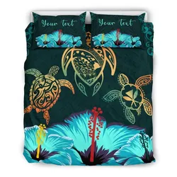 FamilyGater Bedding Set - Cover and Pillow Cases Personalized - Hawaii Map Turtle Hibiscus Polynesian Luxury - Honu Ohana - AH - J6
