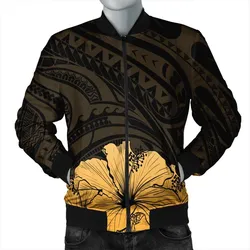 Royal Hibiscus Polynesian Tribal Golden Bomber Jacket - AH