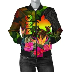 Papua New Guinea Polynesian Women's Bomber Jacket -  Hibiscus and Banana Leaves - BN15
