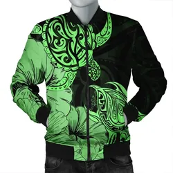 FamilyGater Jacket - Hawaii Turtle Bomber Jacket Polynesian Hibiscus Art Green - AH - JR
