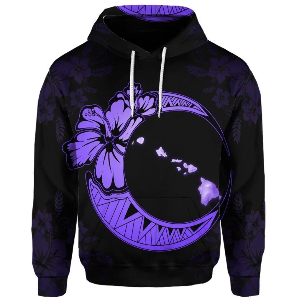 (Personalised) Hawaiian Map Hibiscus Turtle Polynesian Moon Hoodie Purple - AH