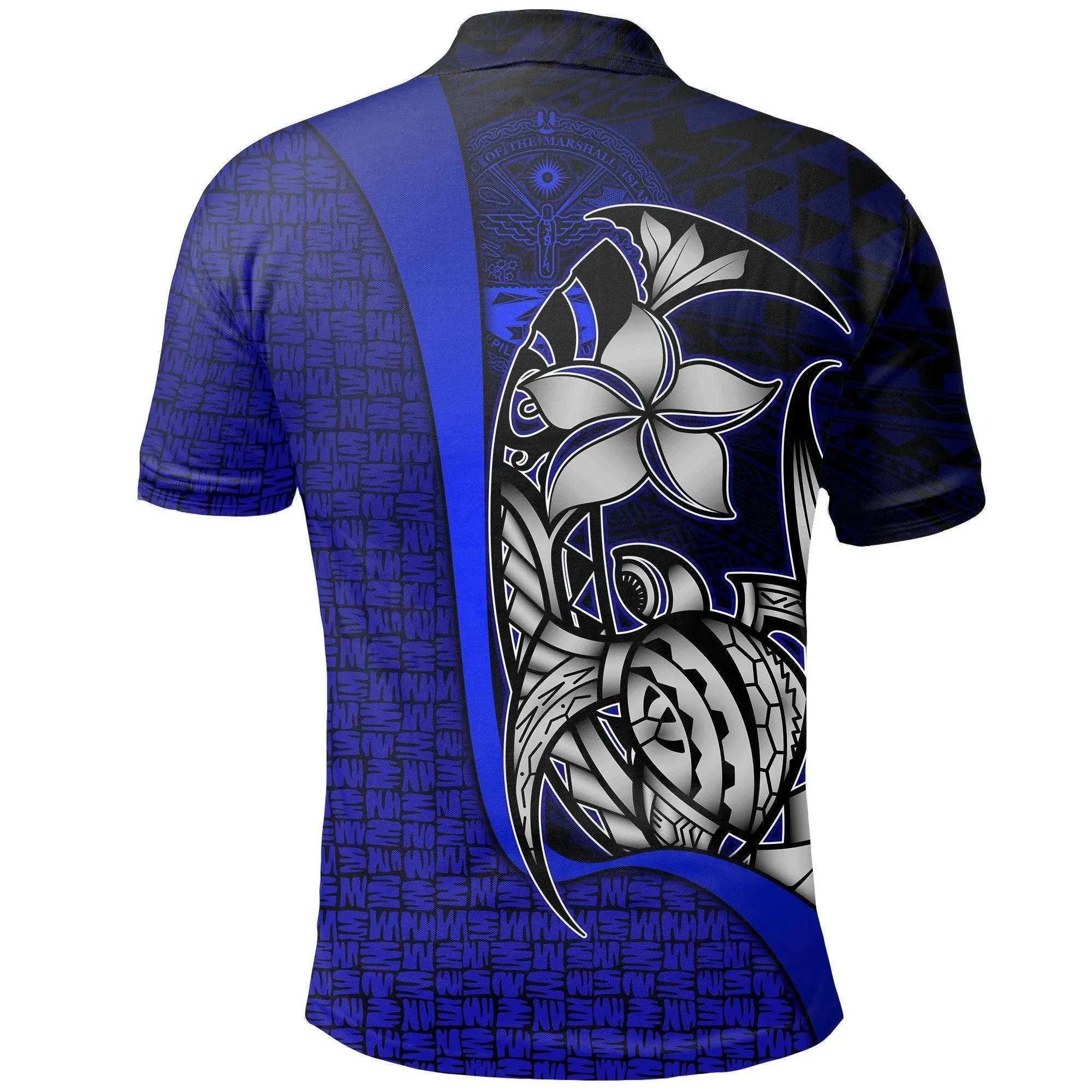Marshall Islands Polo Shirt Blue Coat of Arm - Turtle with Hook