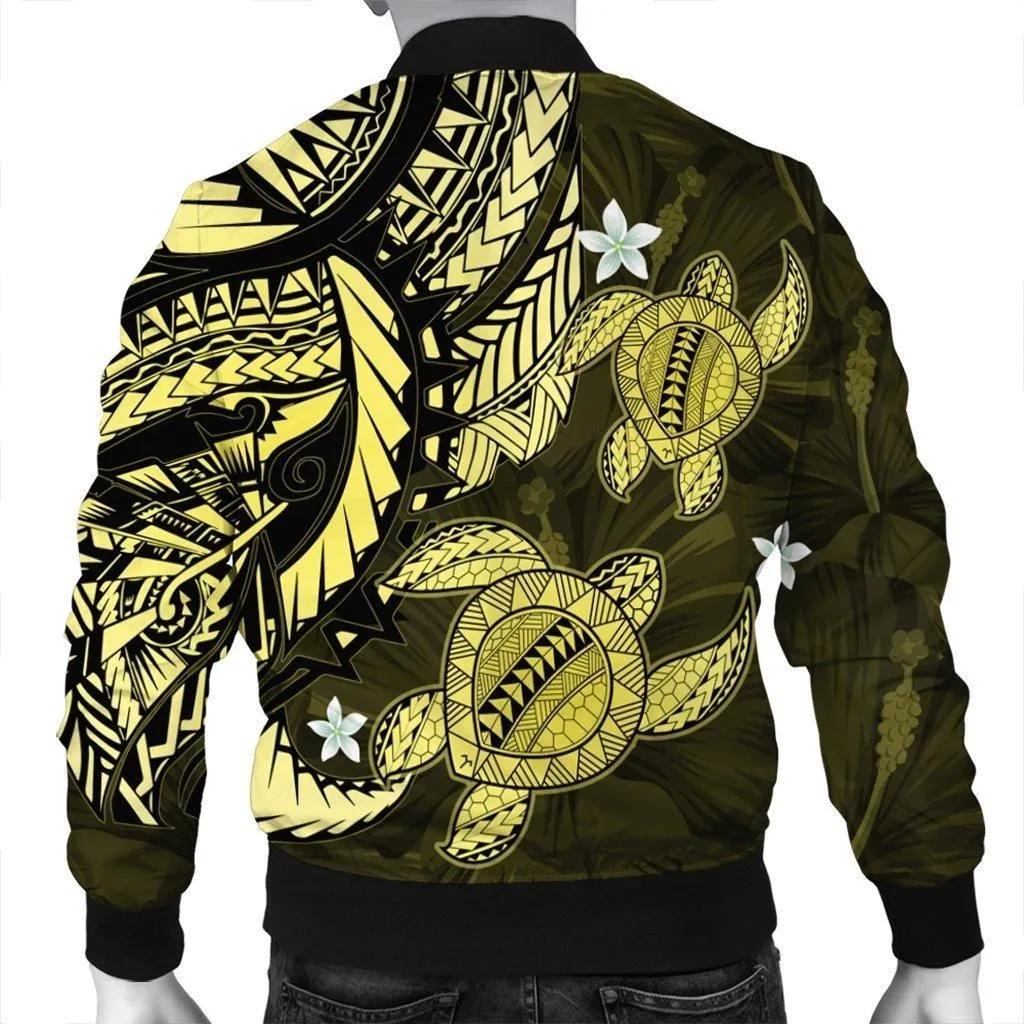 Hawaii Polynesian Turtle Hibiscus Bomber Jacket - Yelow